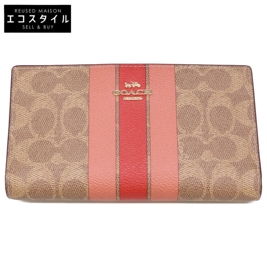 COACH コーチ 【美品】CAP23 スリム ジップ ウォレット・シグネチャー キャンバス・ストライプ 二つ折り財布（小銭入れあり）