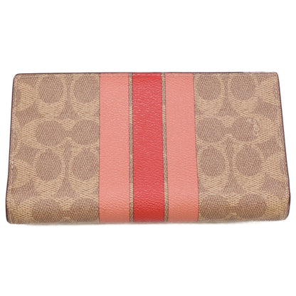 COACH コーチ 【美品】CAP23 スリム ジップ ウォレット・シグネチャー キャンバス・ストライプ 二つ折り財布（小銭入れあり）