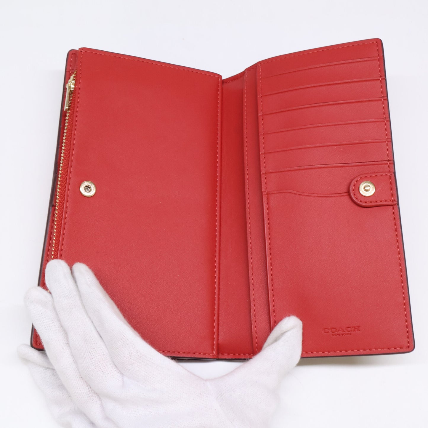 COACH コーチ 【美品】CAP23 スリム ジップ ウォレット・シグネチャー キャンバス・ストライプ 二つ折り財布（小銭入れあり）