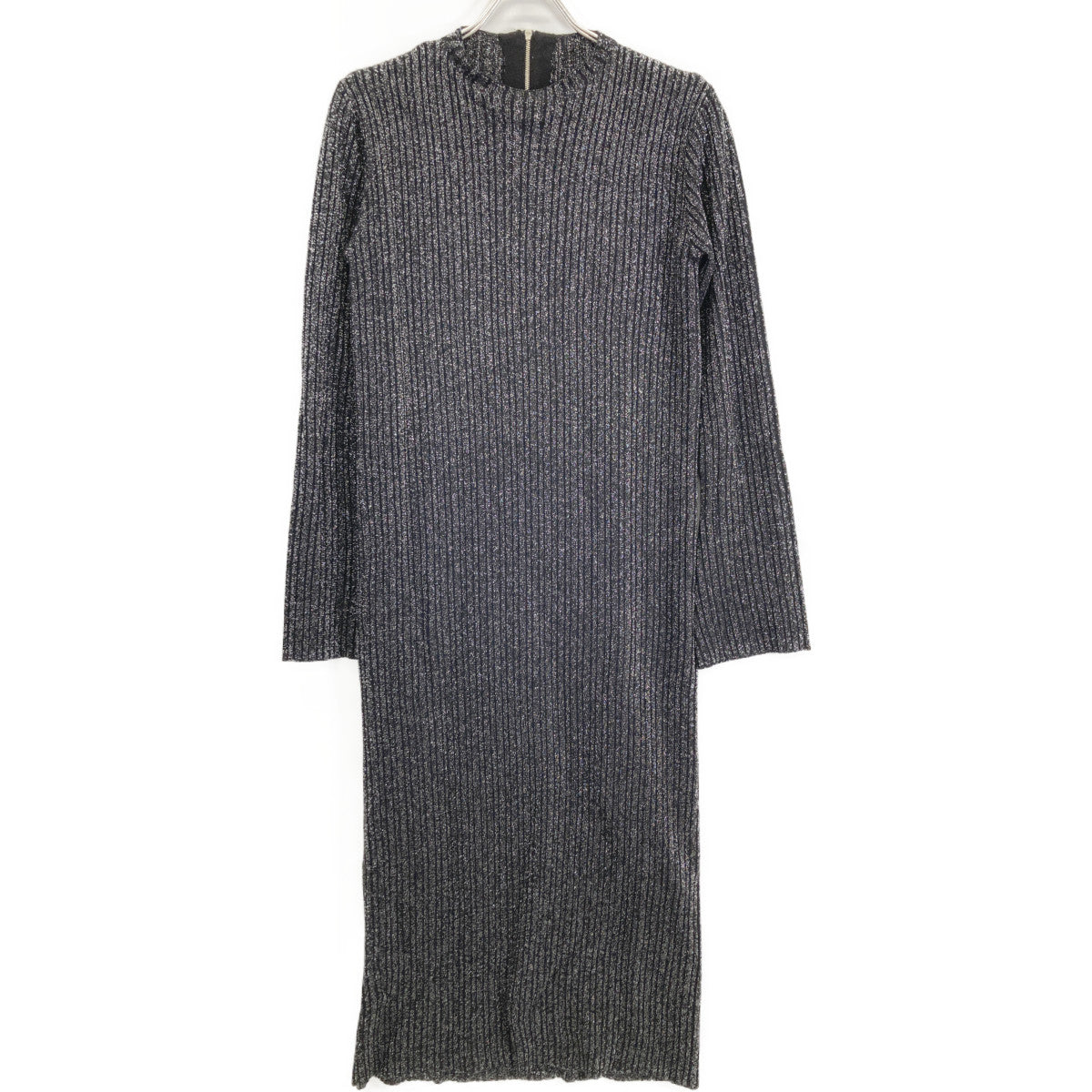 AMERI アメリ 【×MIREI KIRITANI】ﾌﾞﾗｯｸ ｽﾊﾟﾝｺｰﾙ ﾗｯﾌﾙ ﾆｯﾄﾄﾞﾚｽ ワンピース Ｓ