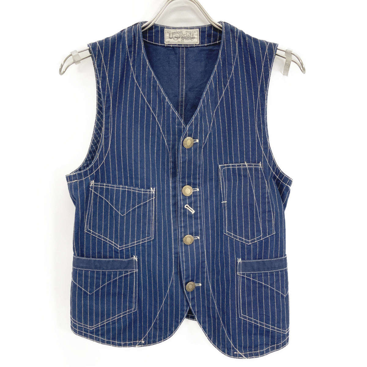 UNION SPECIAL OVERALLS ユニオンスペシャルオーバーオールズ ｽﾄﾗｲﾌﾟ ｺﾝﾀﾞｸﾀｰﾍﾞｽﾄ ベスト 34