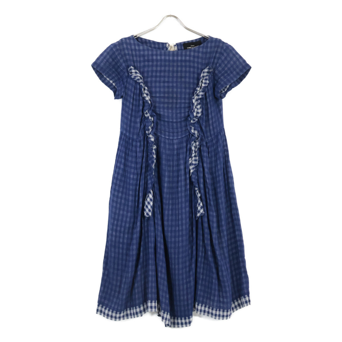 tricotCOMMEdesGARCONS トリココムデギャルソン 15年製 TQ-O012 ﾌﾞﾙｰ ｺｯﾄﾝ100 ﾁｪｯｸ ﾜﾝﾋﾟｰｽ ワンピース S