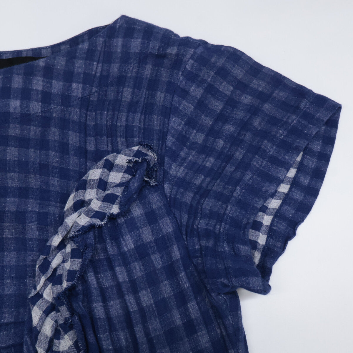 tricotCOMMEdesGARCONS トリココムデギャルソン 15年製 TQ-O012 ﾌﾞﾙｰ ｺｯﾄﾝ100 ﾁｪｯｸ ﾜﾝﾋﾟｰｽ ワンピース S