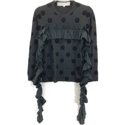 タオ TAO 22年製 TJ-T004 ﾌﾞﾗｯｸ ﾄﾞｯﾄ ﾌﾘﾙﾃﾞｻﾞｲﾝ ｶｯﾄｿｰ トップス Ｓ