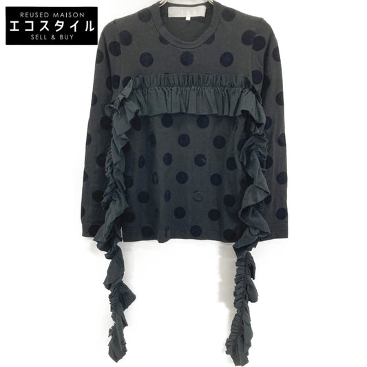 タオ TAO 22年製 TJ-T004 ﾌﾞﾗｯｸ ﾄﾞｯﾄ ﾌﾘﾙﾃﾞｻﾞｲﾝ ｶｯﾄｿｰ トップス Ｓ