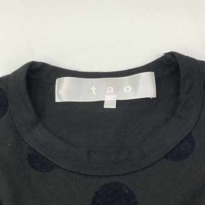 タオ TAO 22年製 TJ-T004 ﾌﾞﾗｯｸ ﾄﾞｯﾄ ﾌﾘﾙﾃﾞｻﾞｲﾝ ｶｯﾄｿｰ トップス Ｓ