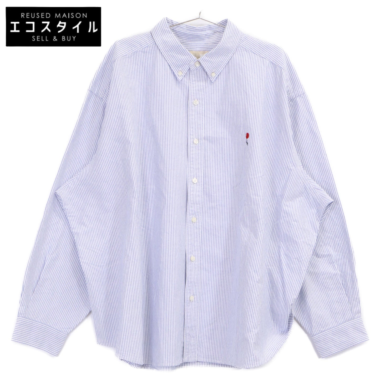 WIND AND SEA ウィンダンシー WDS-BALL-01 ﾎﾜｲﾄ×ﾌﾞﾙｰ ｽﾄﾗｲﾌﾟ 刺繍 長袖ｼｬﾂ トップス ＸＬ