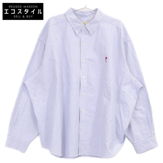 WIND AND SEA ウィンダンシー WDS-BALL-01 ﾎﾜｲﾄ×ﾌﾞﾙｰ ｽﾄﾗｲﾌﾟ 刺繍 長袖ｼｬﾂ トップス ＸＬ