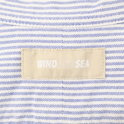 WIND AND SEA ウィンダンシー WDS-BALL-01 ﾎﾜｲﾄ×ﾌﾞﾙｰ ｽﾄﾗｲﾌﾟ 刺繍 長袖ｼｬﾂ トップス ＸＬ