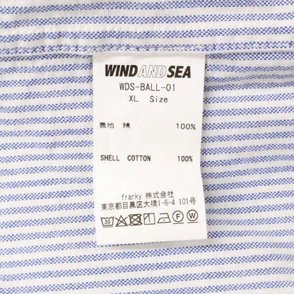 WIND AND SEA ウィンダンシー WDS-BALL-01 ﾎﾜｲﾄ×ﾌﾞﾙｰ ｽﾄﾗｲﾌﾟ 刺繍 長袖ｼｬﾂ トップス ＸＬ