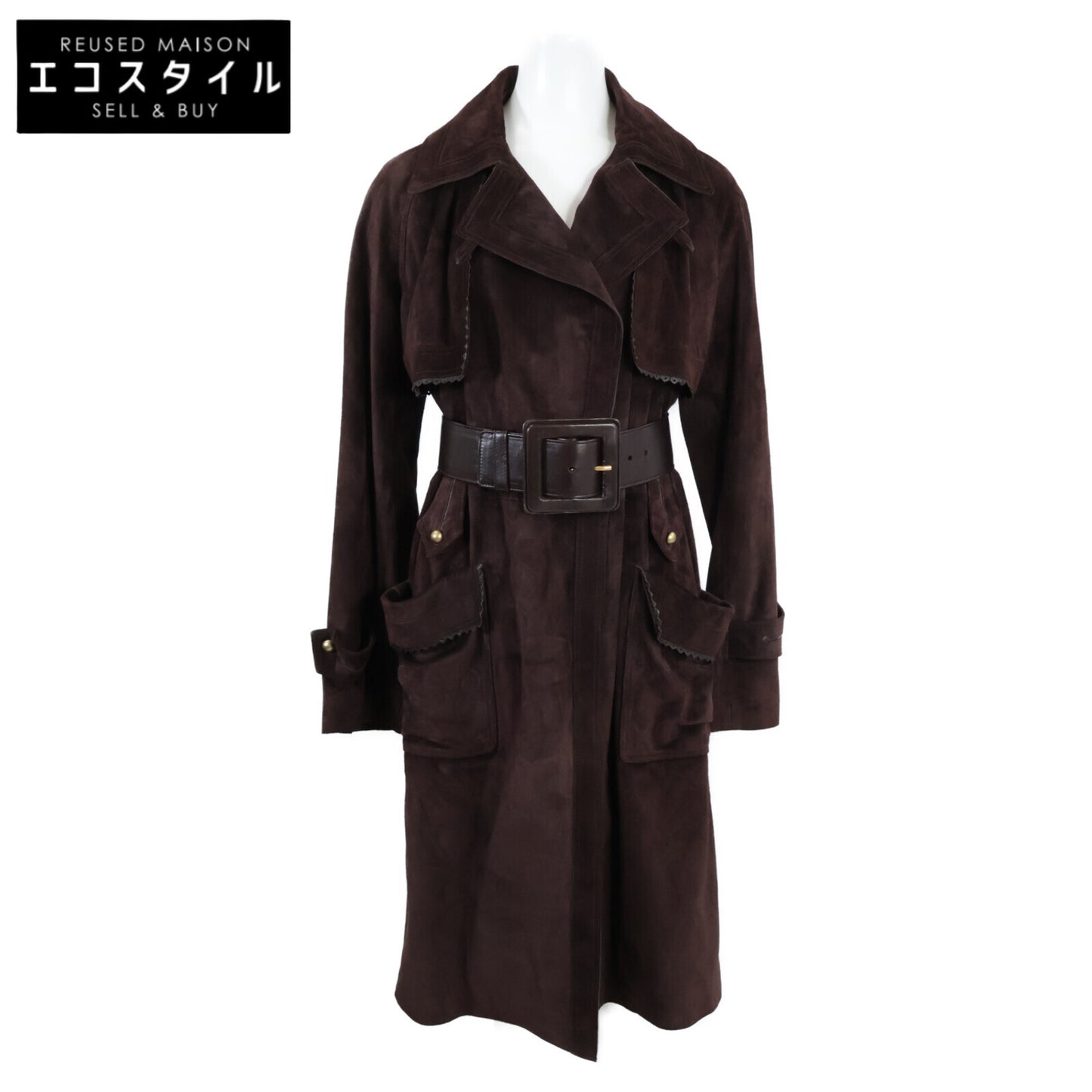 YvesSaintLaurent Rivegauche イヴサンローラン リヴゴーシュ 【国内正規】ベルト付 スエード ロング コート 36