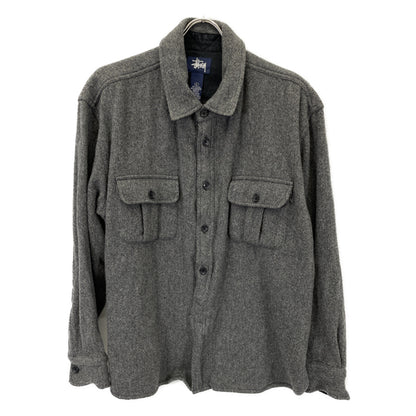 STUSSY ステューシー ｸﾞﾚｰ 紺ﾀｸﾞ ｳｰﾙ 長袖ｼｬﾂ トップス Ｌ