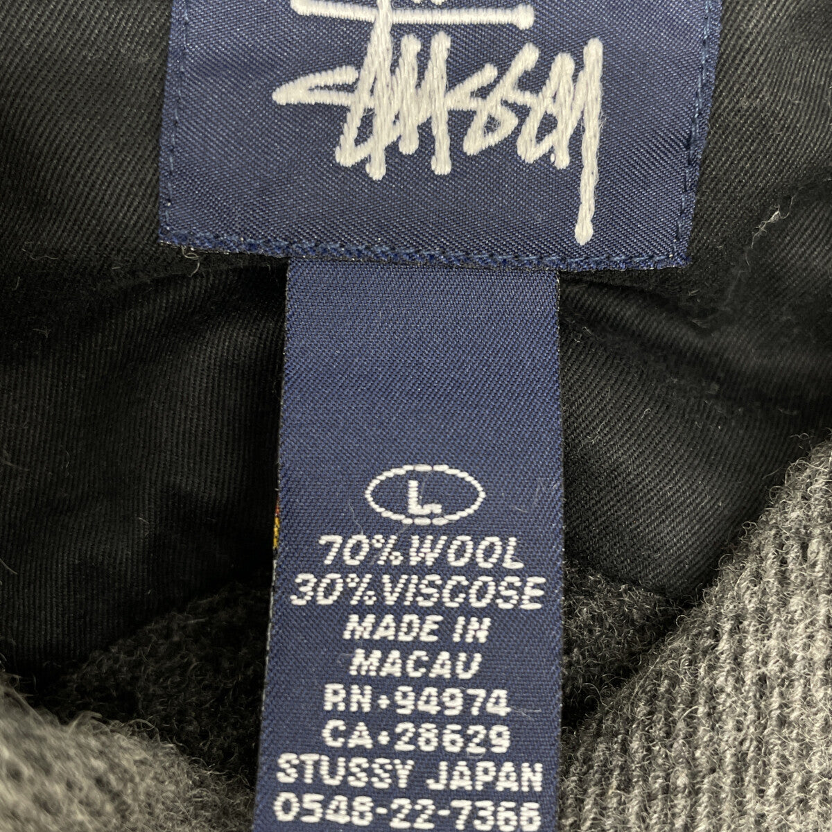 STUSSY ステューシー ｸﾞﾚｰ 紺ﾀｸﾞ ｳｰﾙ 長袖ｼｬﾂ トップス Ｌ