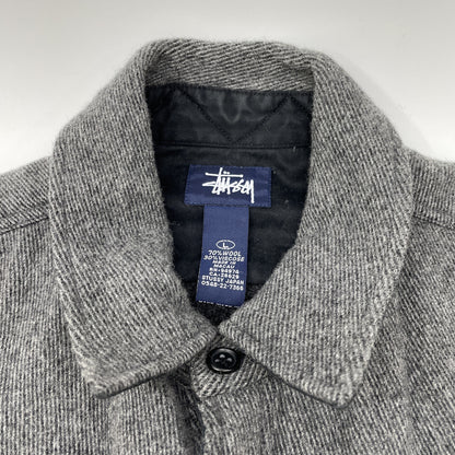STUSSY ステューシー ｸﾞﾚｰ 紺ﾀｸﾞ ｳｰﾙ 長袖ｼｬﾂ トップス Ｌ