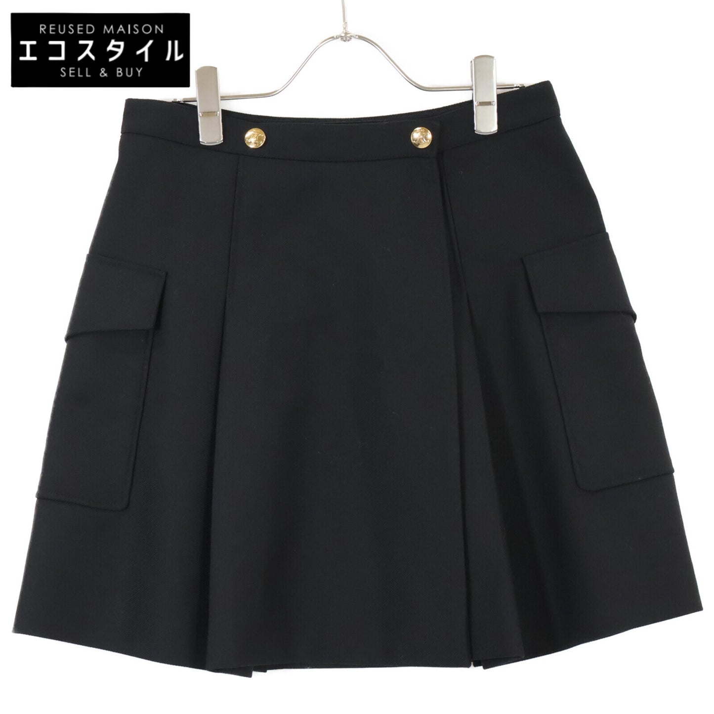 CELINE セリーヌ 2J536523K ﾌﾞﾗｯｸ ｸﾗｼｯｸ ｳｰﾙ ｽｶｰﾄ スカート 36