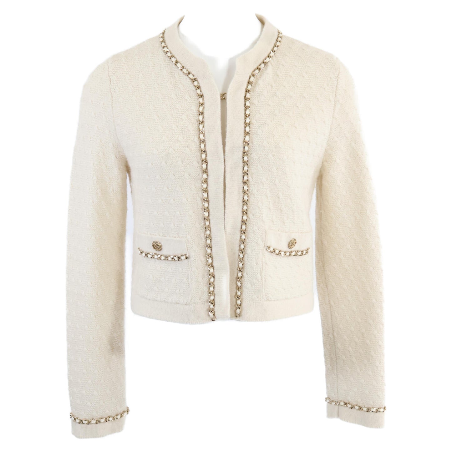 CHANEL シャネル 新品同様 国内正規 P75724K10893 ノーカラーニットジャケット カシミヤ トップス 34