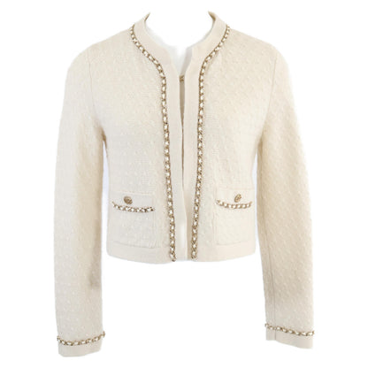 CHANEL シャネル 新品同様 国内正規 P75724K10893 ノーカラーニットジャケット カシミヤ トップス 34