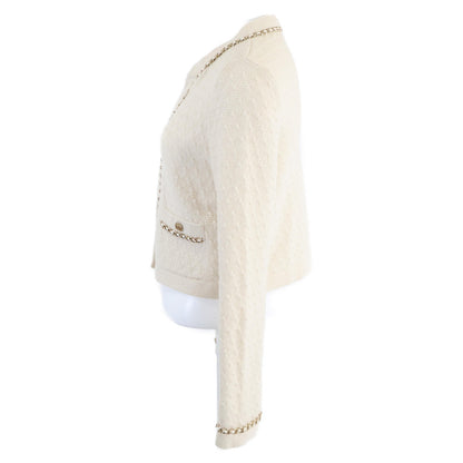 CHANEL シャネル 新品同様 国内正規 P75724K10893 ノーカラーニットジャケット カシミヤ トップス 34