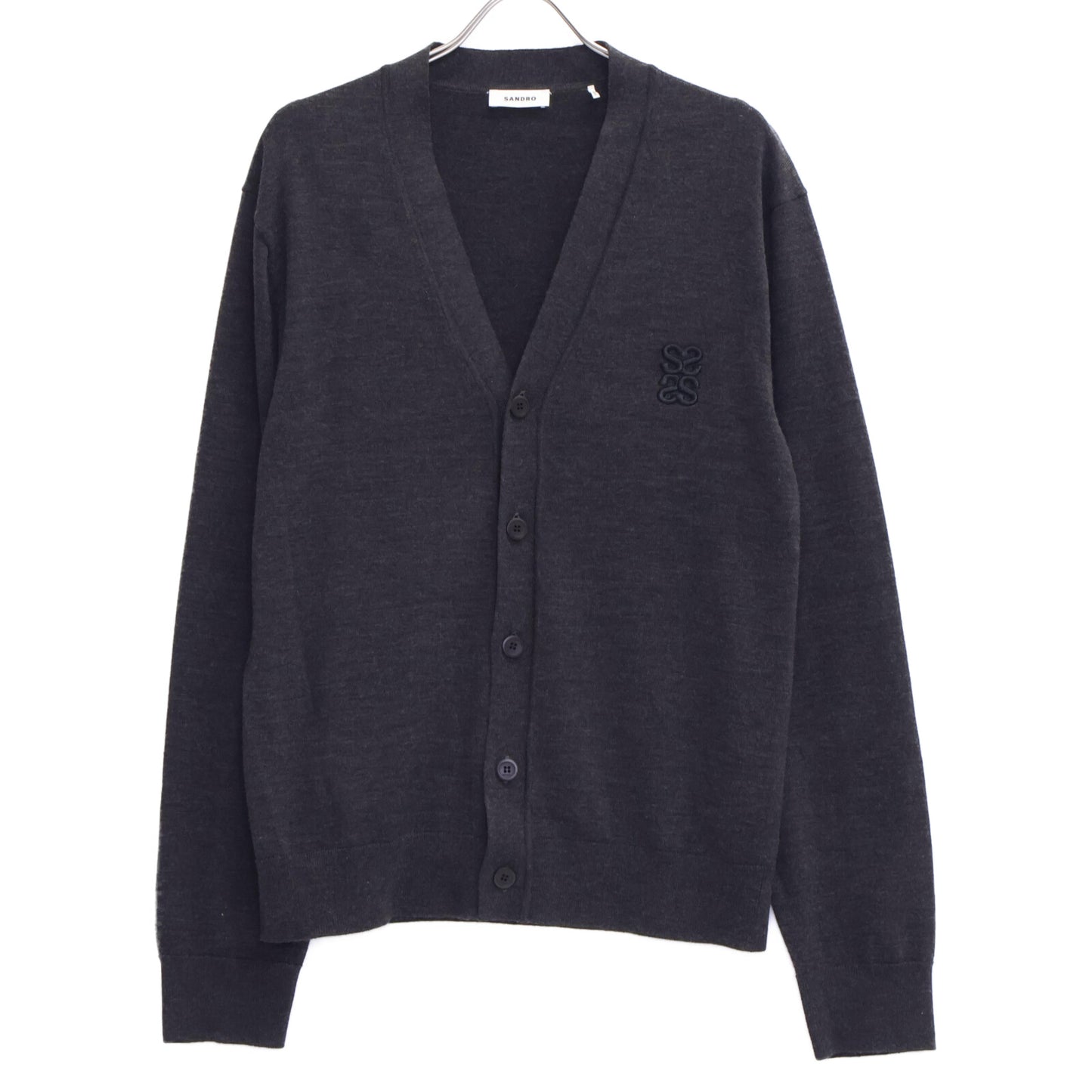 sandro サンドロ SHPTR00556 黒 ロゴ刺繍 ニットカーディガン トップス XL