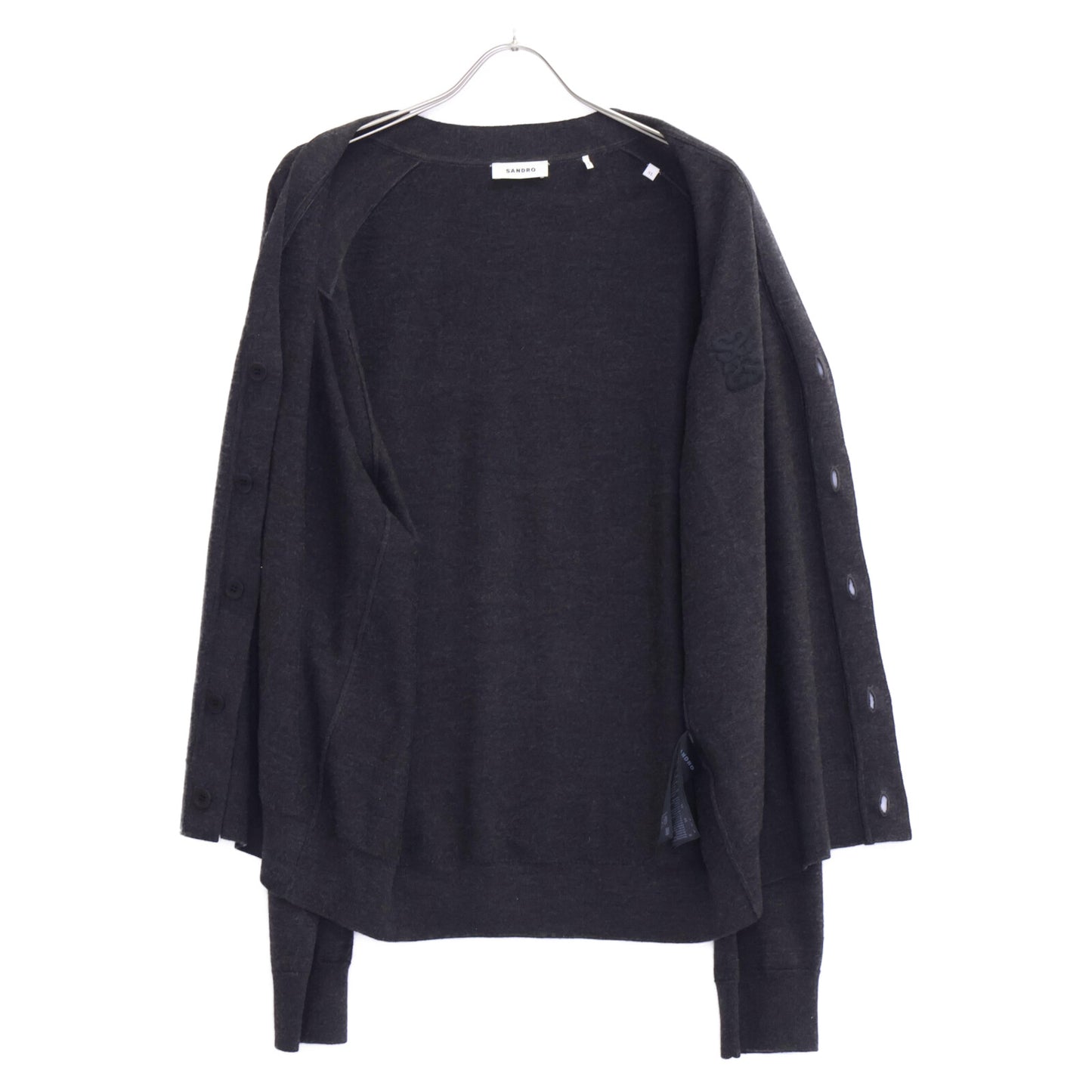 sandro サンドロ SHPTR00556 黒 ロゴ刺繍 ニットカーディガン トップス XL