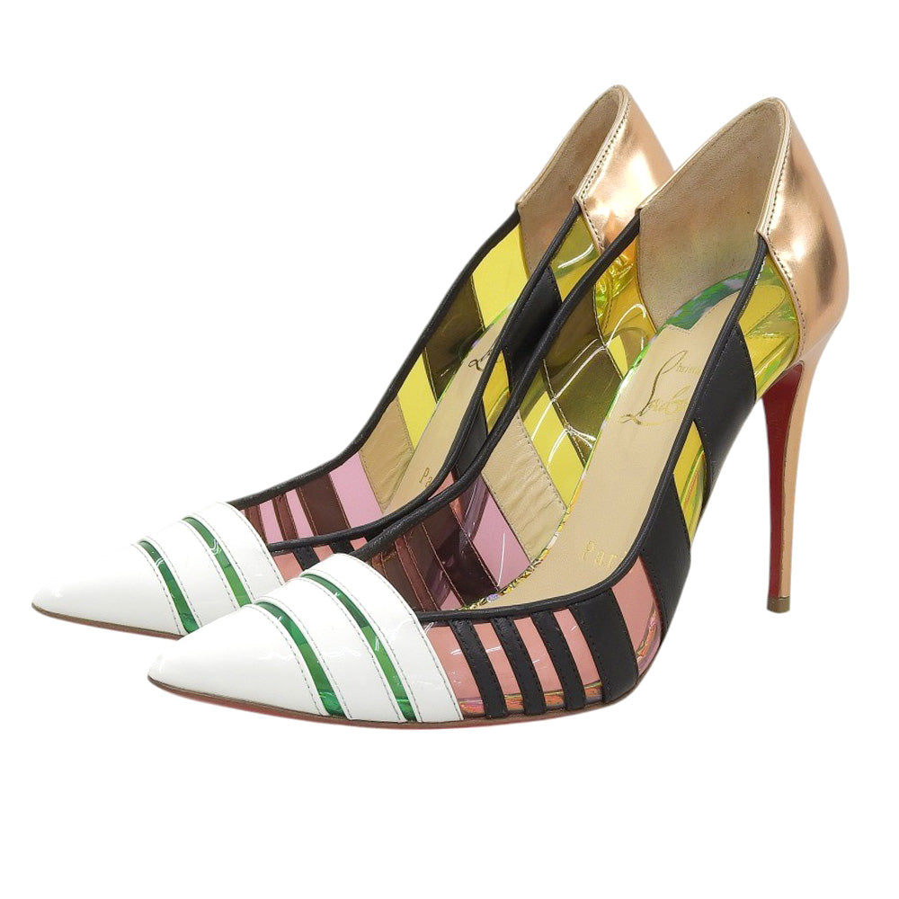 Christian Louboutin クリスチャンルブタン 美品 Bandy ストライプ ポインテッドトゥパンプス レディース マルチカラー 34 1/2 シューズ 34.5
