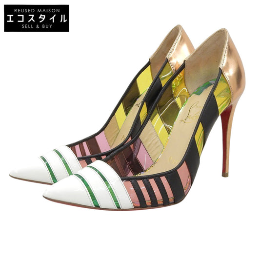 Christian Louboutin クリスチャンルブタン 美品 Bandy ストライプ ポインテッドトゥパンプス レディース マルチカラー 34 1/2 シューズ 34.5