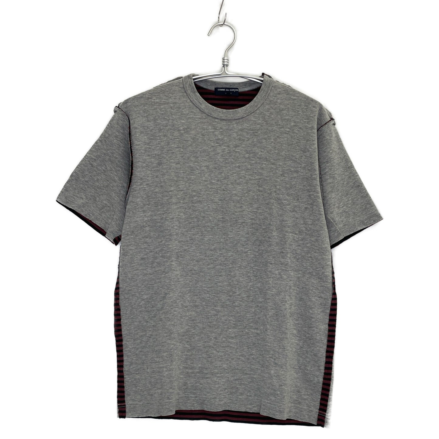 COMMEdesGARCONS HOMME コムデギャルソンオム ｸﾞﾚｰ AD2004 HO-T028 ﾎﾞｰﾀﾞｰ ｲﾝｻｲﾄﾞｱｳﾄ Tｼｬﾂ トップス M