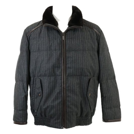 Brioni ブリオーニ 【美品/国内正規】ストライプ ウールｘカシミヤ ビーバーファーカラー ダウンジャケット M