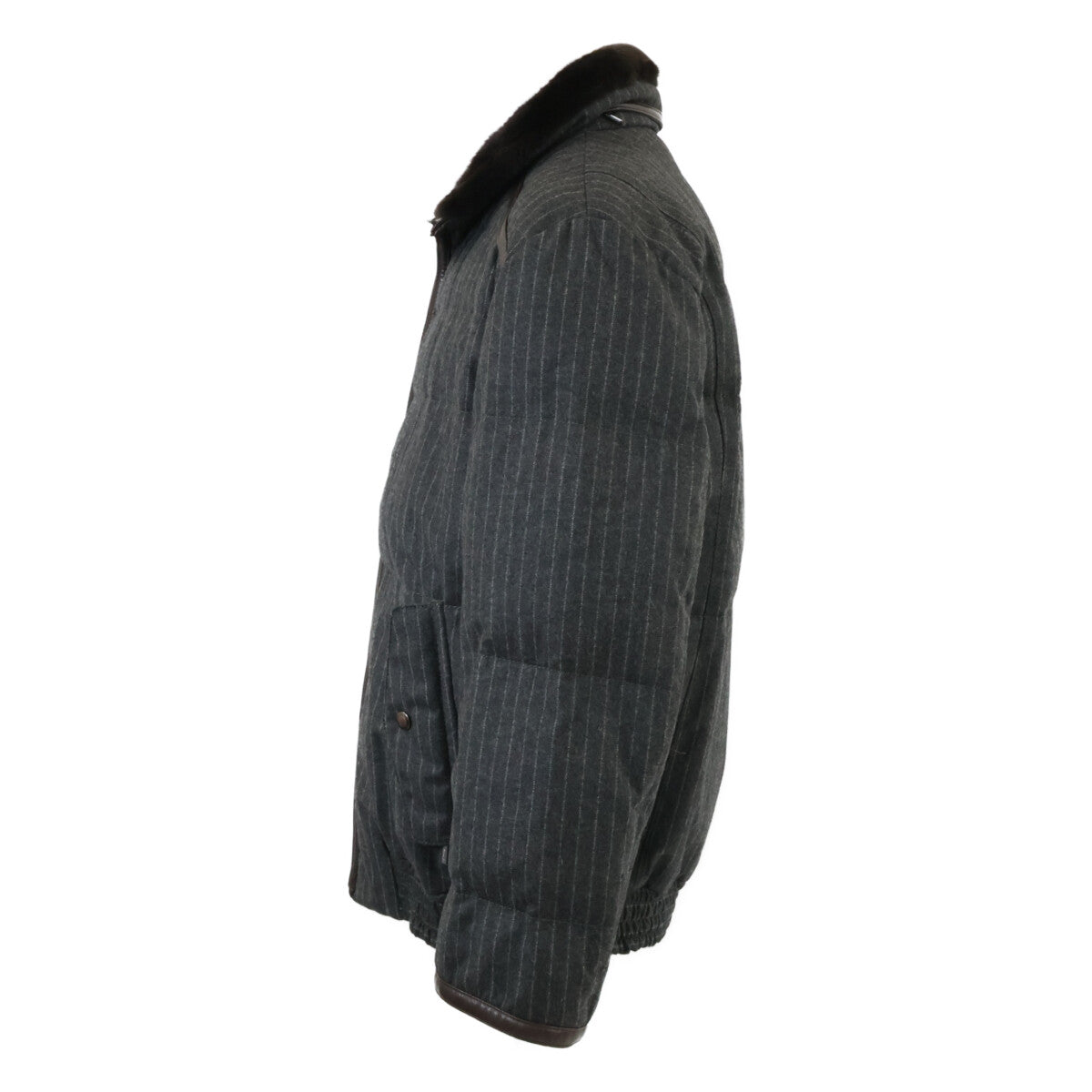 Brioni ブリオーニ 【美品/国内正規】ストライプ ウールｘカシミヤ ビーバーファーカラー ダウンジャケット M