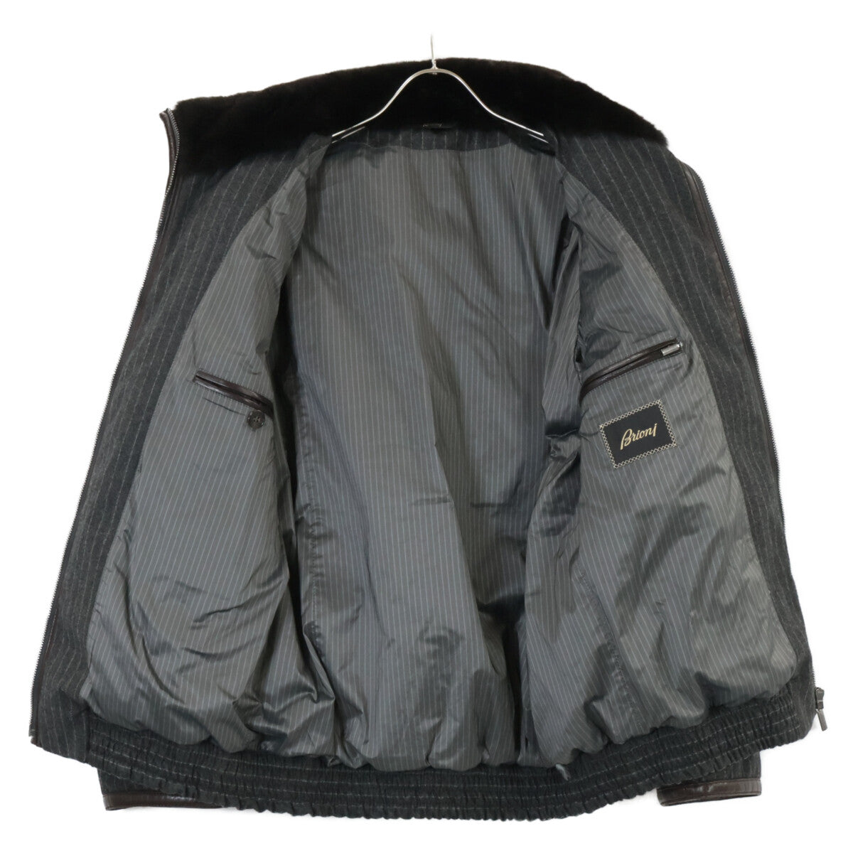 Brioni ブリオーニ 【美品/国内正規】ストライプ ウールｘカシミヤ ビーバーファーカラー ダウンジャケット M
