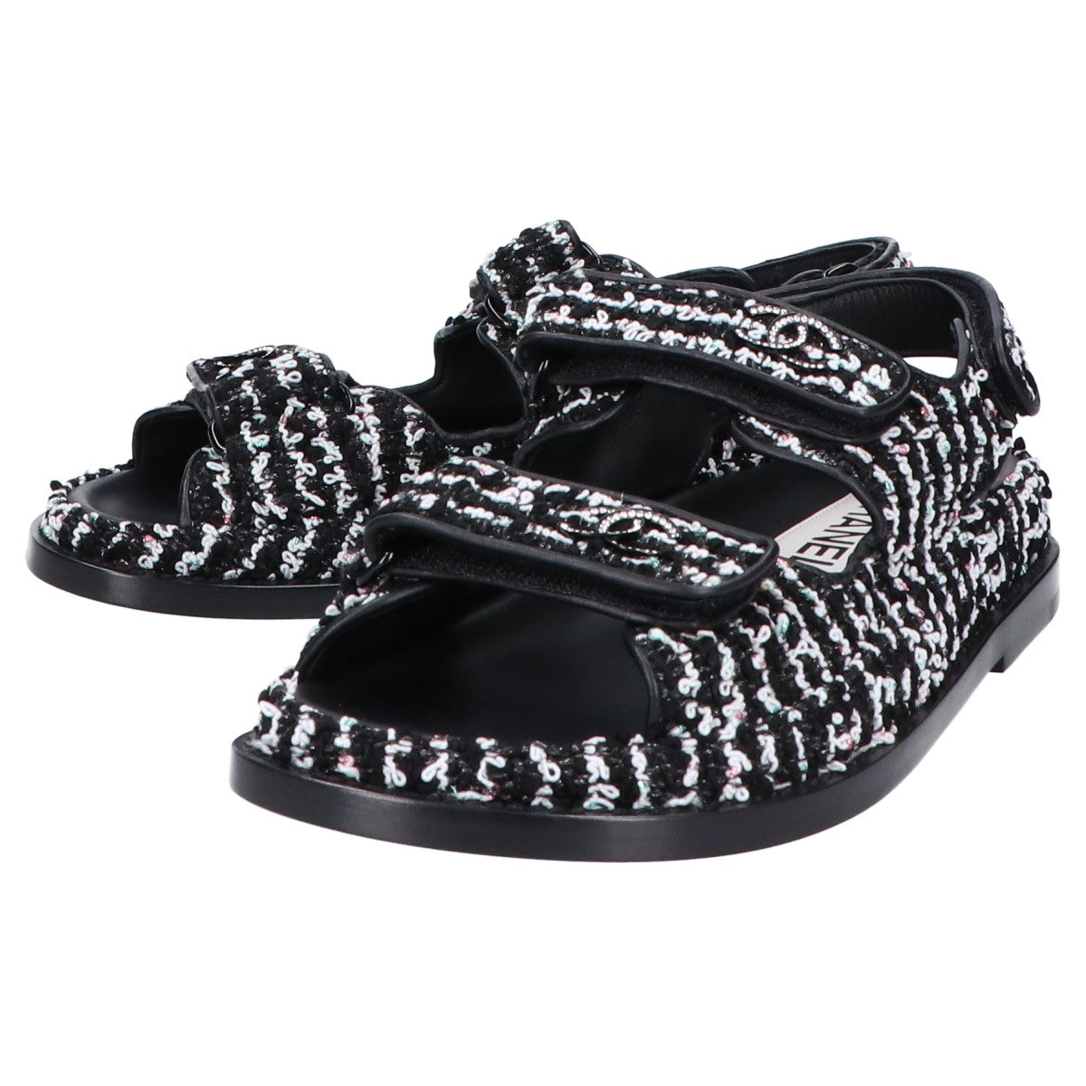 CHANEL シャネル G35927 ココマーク ツイード/レザー フラット サンダル 36C