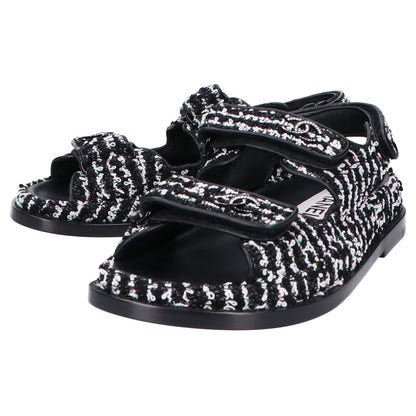 CHANEL シャネル G35927 ココマーク ツイード/レザー フラット サンダル 36C