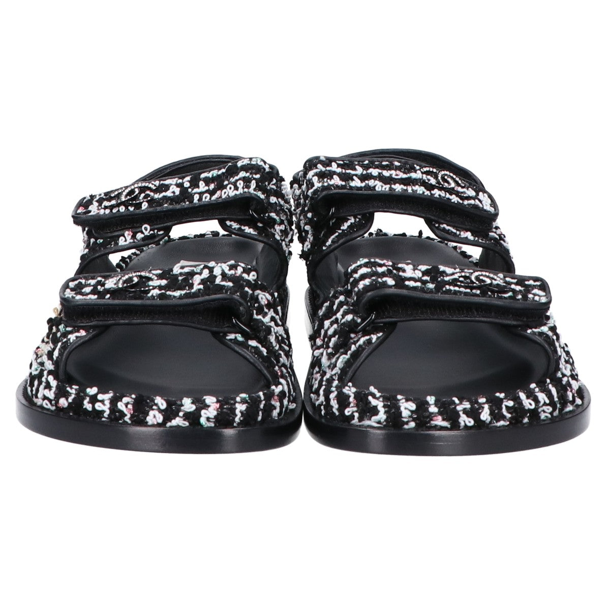 CHANEL シャネル G35927 ココマーク ツイード/レザー フラット サンダル 36C