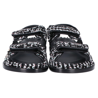 CHANEL シャネル G35927 ココマーク ツイード/レザー フラット サンダル 36C