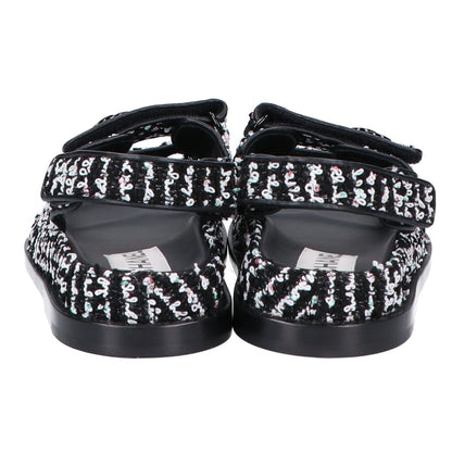 CHANEL シャネル G35927 ココマーク ツイード/レザー フラット サンダル 36C