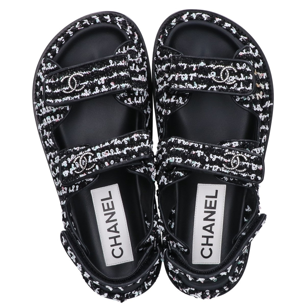 CHANEL シャネル G35927 ココマーク ツイード/レザー フラット サンダル 36C