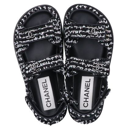 CHANEL シャネル G35927 ココマーク ツイード/レザー フラット サンダル 36C