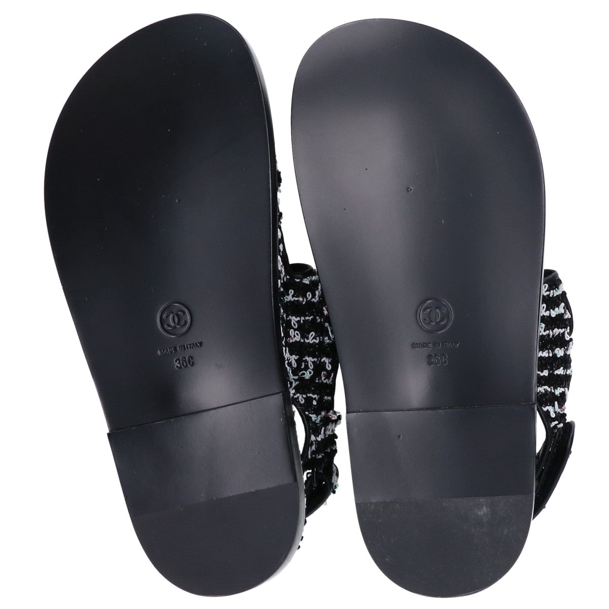 CHANEL シャネル G35927 ココマーク ツイード/レザー フラット サンダル 36C