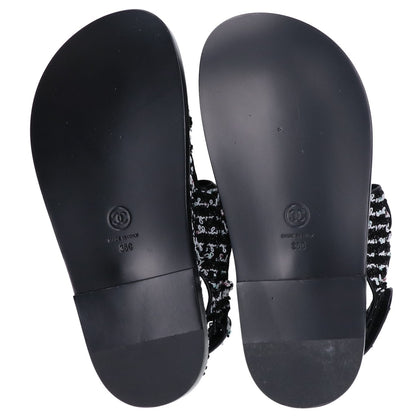 CHANEL シャネル G35927 ココマーク ツイード/レザー フラット サンダル 36C