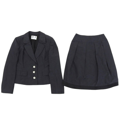 AUSTIN REED オースチンリード 総バラ模様 パールボタン ジャケット スカート セットアップ スーツ レディース 黒 38 1573-31302/41303 38