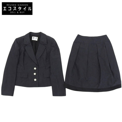 AUSTIN REED オースチンリード 総バラ模様 パールボタン ジャケット スカート セットアップ スーツ レディース 黒 38 1573-31302/41303 38