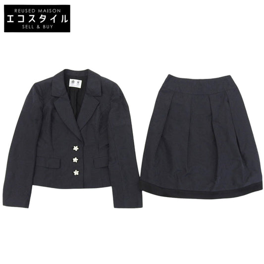 AUSTIN REED オースチンリード 総バラ模様 パールボタン ジャケット スカート セットアップ スーツ レディース 黒 38 1573-31302/41303 38