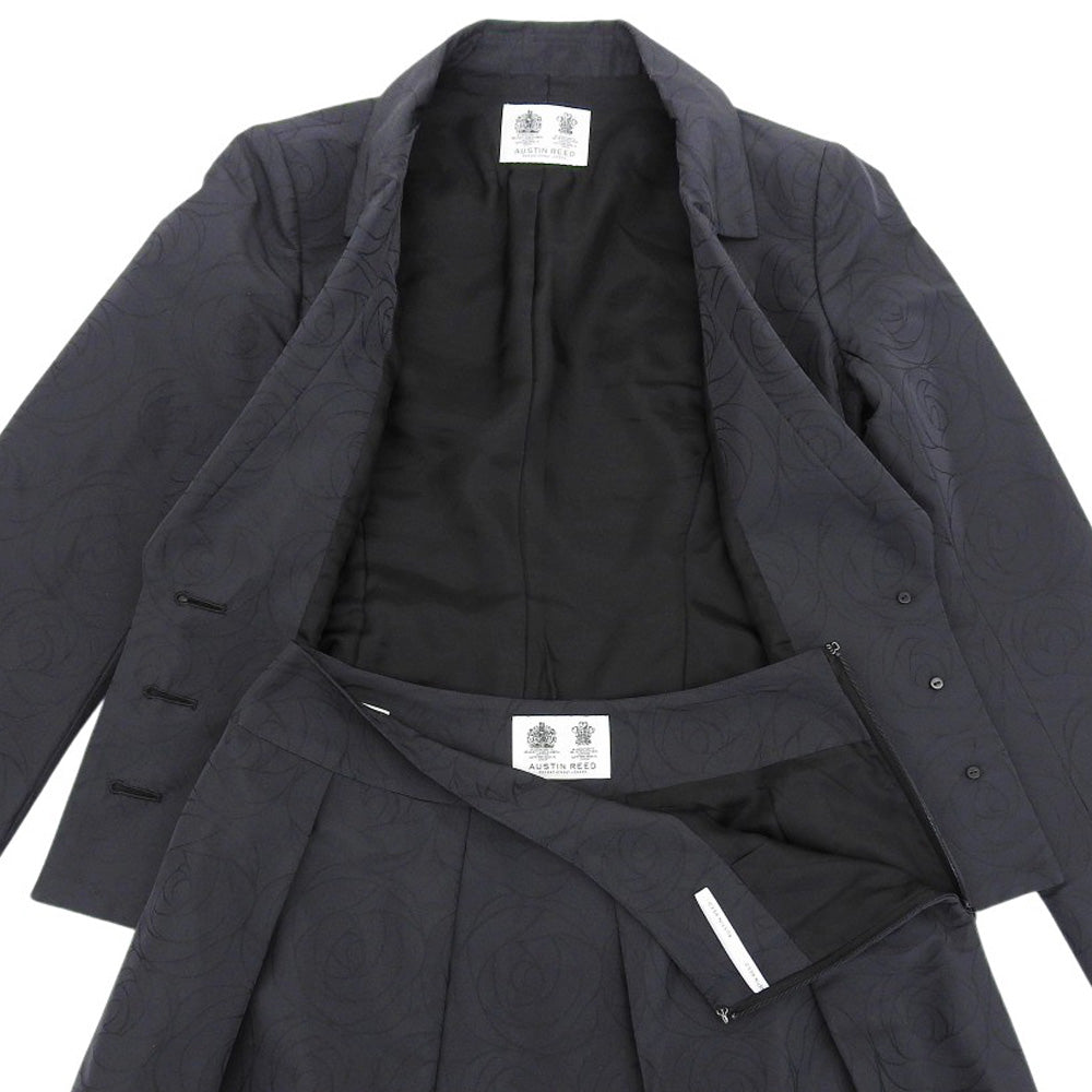 AUSTIN REED オースチンリード 総バラ模様 パールボタン ジャケット スカート セットアップ スーツ レディース 黒 38 1573-31302/41303 38