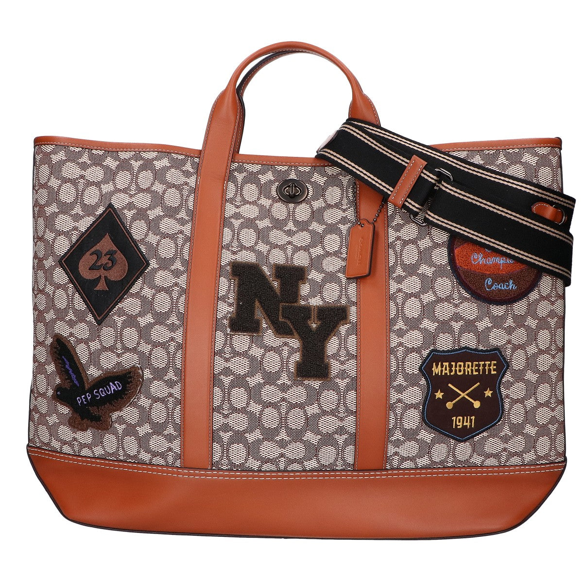 COACH コーチ 【美品/22年製】CG206 トビー ターンロック トート シグネチャー テキスタイル ジャカード ヴァーシティ パッチ トートバッグ