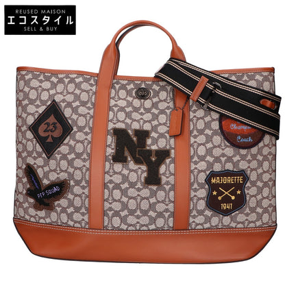 COACH コーチ 【美品/22年製】CG206 トビー ターンロック トート シグネチャー テキスタイル ジャカード ヴァーシティ パッチ トートバッグ