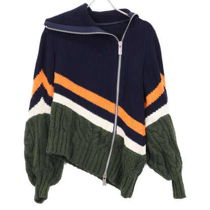 sacai サカイ ﾏﾙﾁｶﾗｰ 19-04631 ｱｼﾝﾒﾄﾘｰ ﾀﾞﾌﾞﾙｼﾞｯﾌﾟ ﾆｯﾄ トップス 1