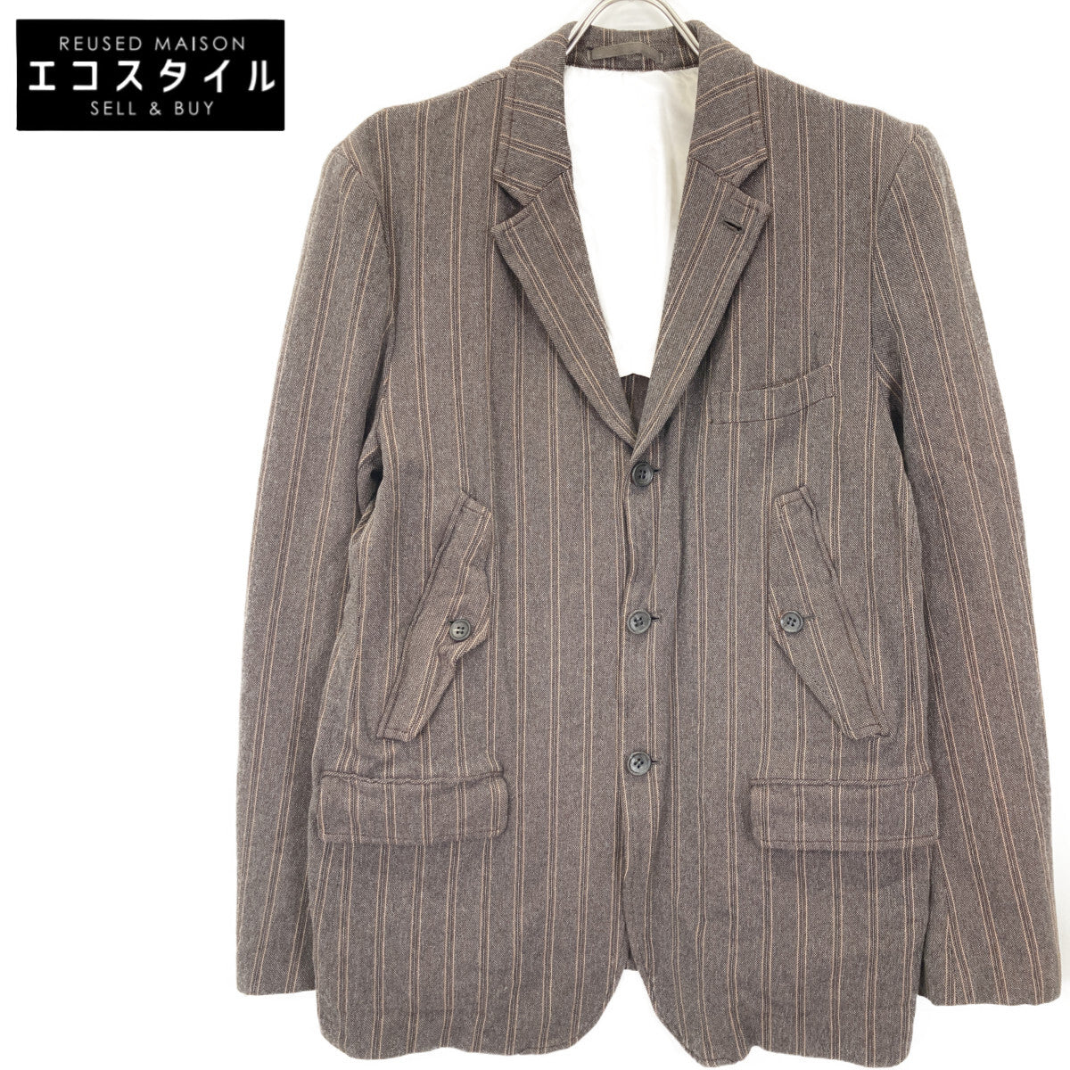 COMMEdesGARCONS HOMME コムデギャルソンオム HO-J003 04年製 ｽﾄﾗｲﾌﾟ縮絨ｼﾞｬｹｯﾄ ジャケット L