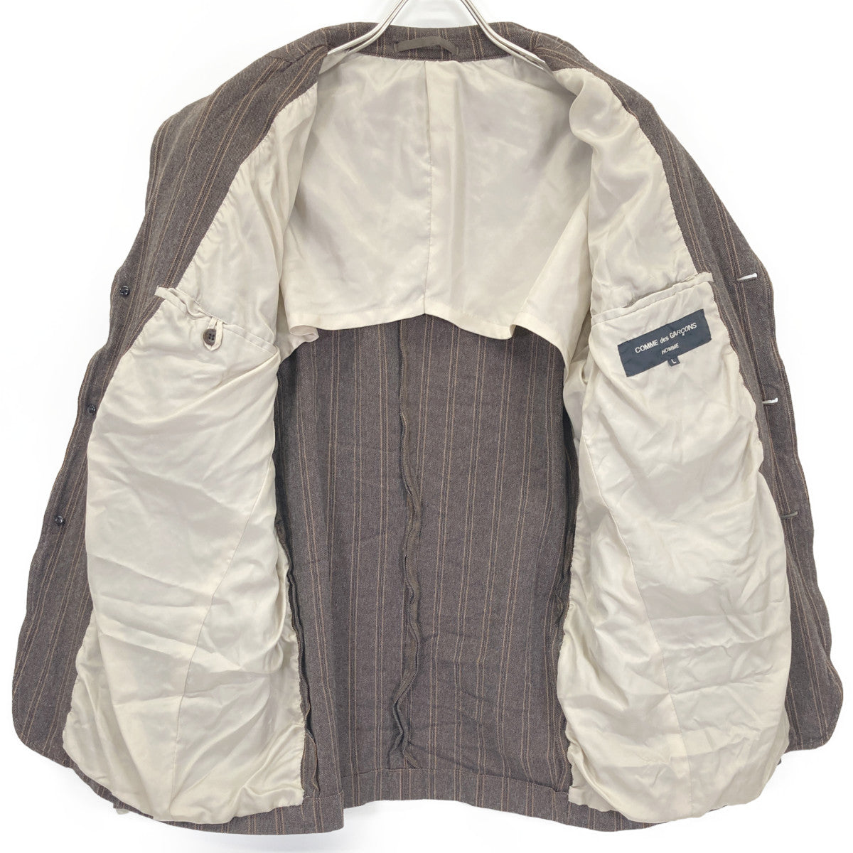 COMMEdesGARCONS HOMME コムデギャルソンオム HO-J003 04年製 ｽﾄﾗｲﾌﾟ縮絨ｼﾞｬｹｯﾄ ジャケット L