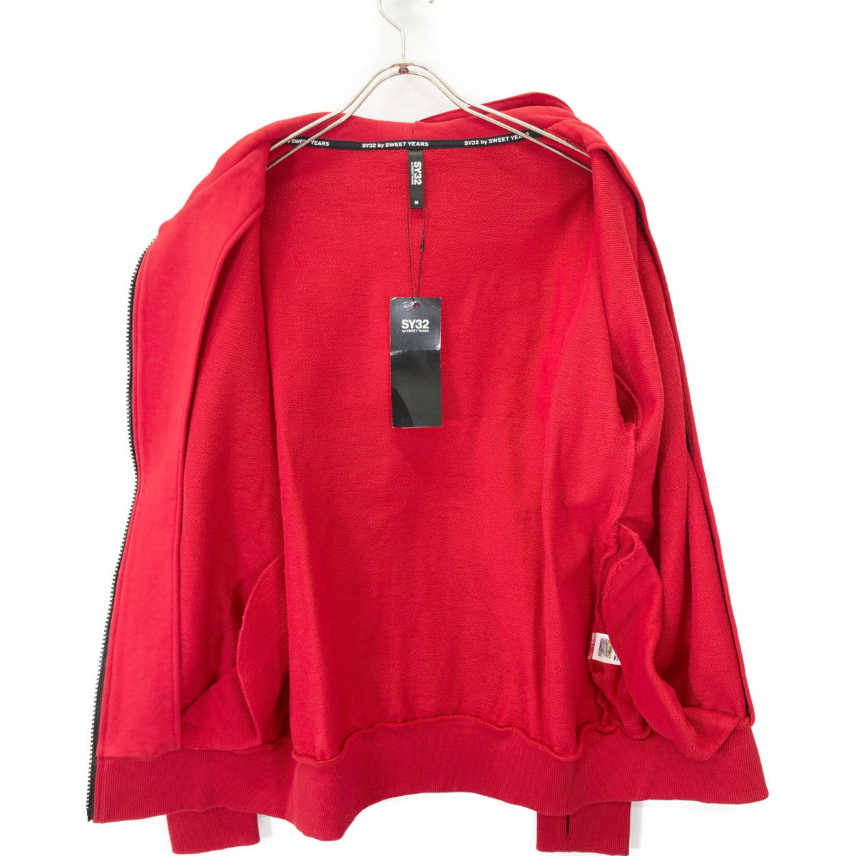 SY32 by SWEET YEARS エスワイサーティトゥーバイスウィートイヤーズ 12506 レッド バック ボックスロゴ ジップ フーディ トップス M