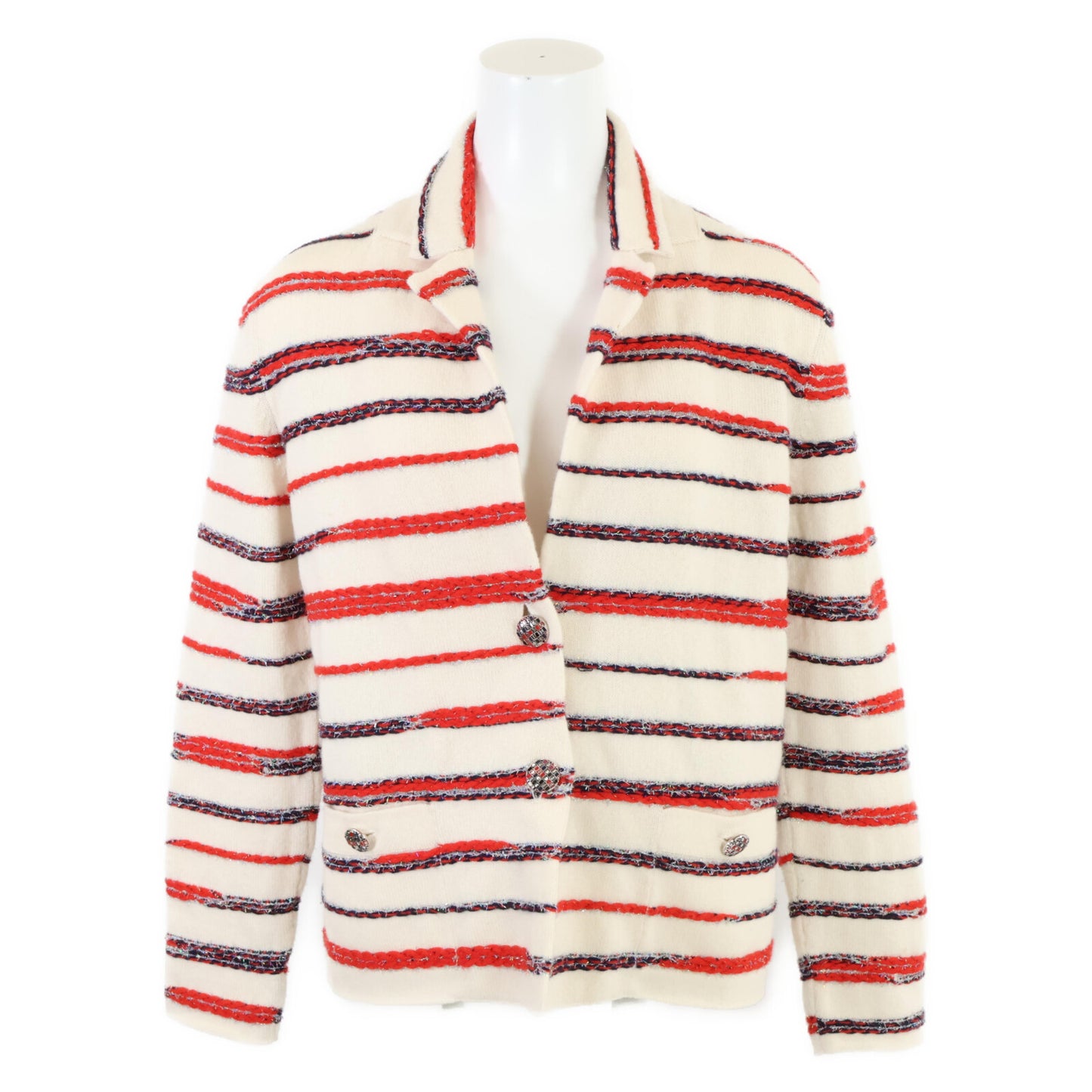 CHANEL シャネル 国内正規 P64262K60201 カシミヤ ボーダー ニットジャケット トップス 38